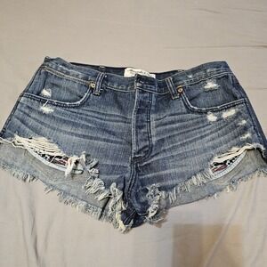 Abercrombie & Fitch Button Fly Festival Distressed  Short Shorts Wms SZ 31 Y2K